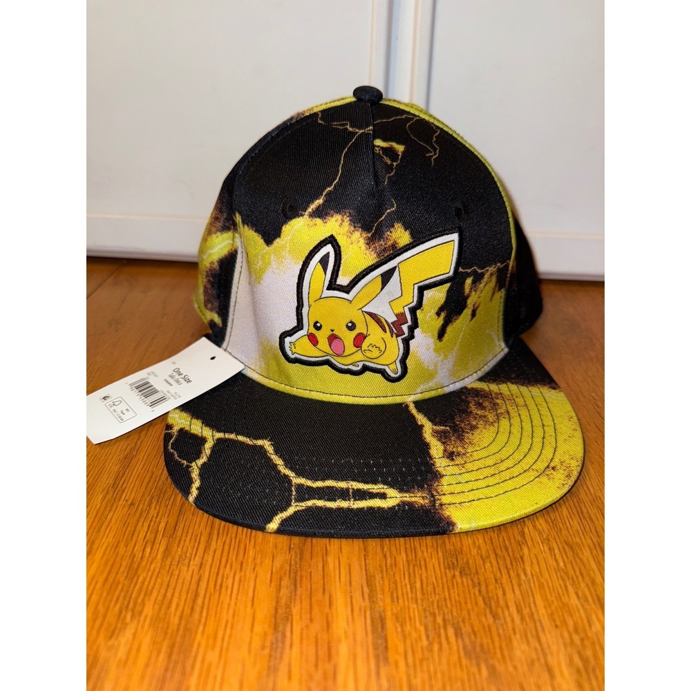 Pokemon Pikachu Lightning Bolt Snapback Hat Bioworld Yellow Black Adjustable Cap
